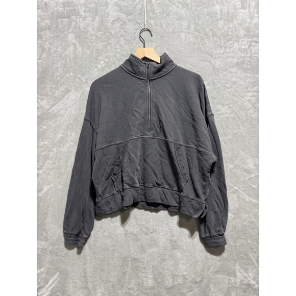 aerie Sweaters - Aerie Womens Small Quarter Zip Pullover Sweater Cropped Gray Relaxed‎ Fit